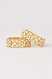 Gold Finish Kundan Polki Kadas (Set Of 2)