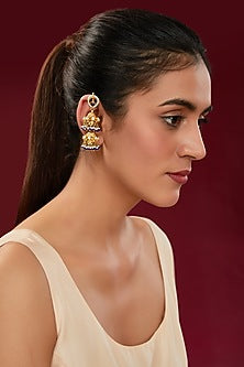 Gold Finish Kundan Polki & Blue Beaded Dangler Earrings