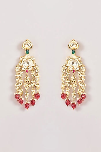 Gold Finish Kundan Polki & Multi-Colored Beaded Choker Necklace Set
