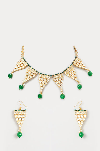 Gold Finish Green Beaded Necklace Set