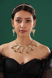 Gold Finish Green Beaded Necklace Set