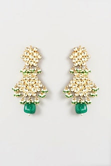 Gold Finish Green Beaded Necklace Set