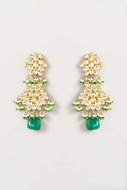 Gold Finish Green Beaded Necklace Set