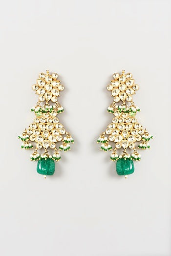 Gold Finish Green Beaded Necklace Set