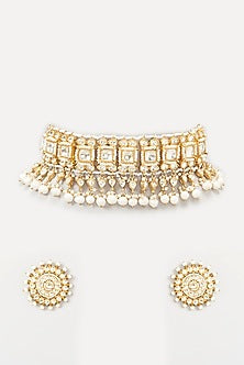 Gold Finish Kundan & Pearl Choker Necklace Set
