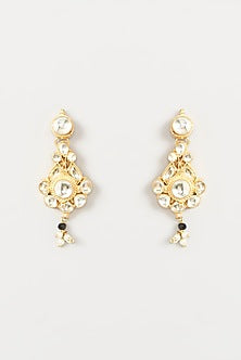 Gold Finish Kundan Polki & Black Beaded Necklace Set