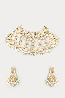 Gold Finish Kundan Polki Necklace Set