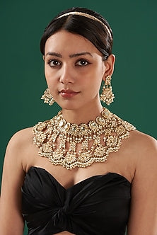Gold Finish Kundan Polki Necklace Set