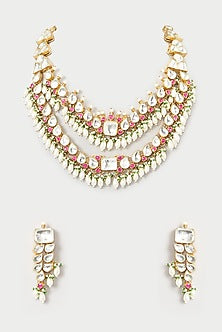 Gold Finish Multi-Colored Kundan Necklace Set