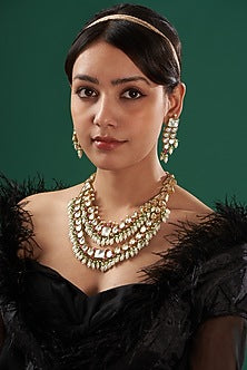Gold Finish Multi-Colored Kundan Necklace Set