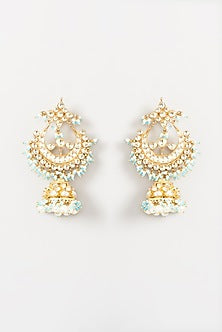Gold Finish Kundan Polki Chandbali Earrings