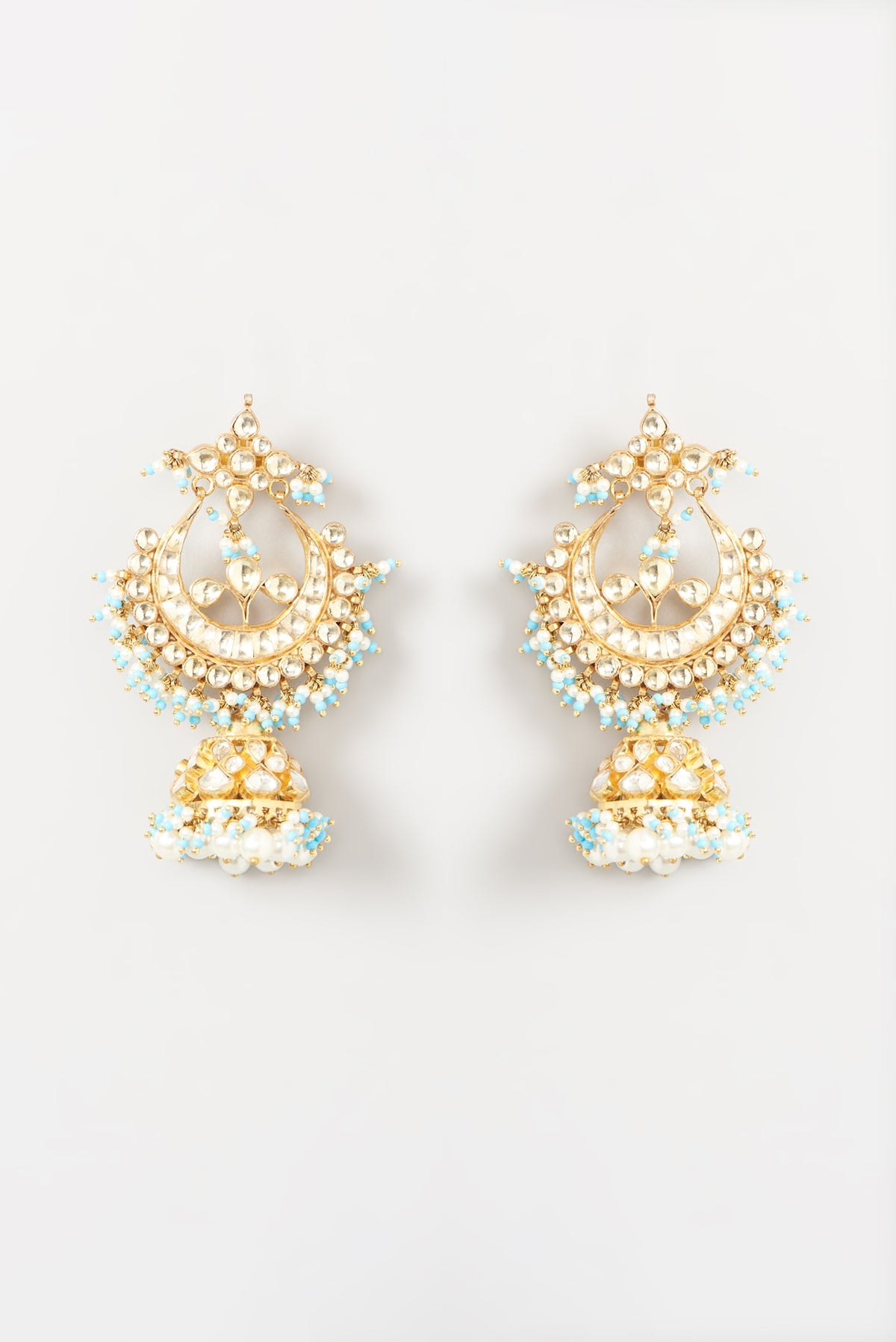 Gold Finish Kundan Polki Chandbali Earrings