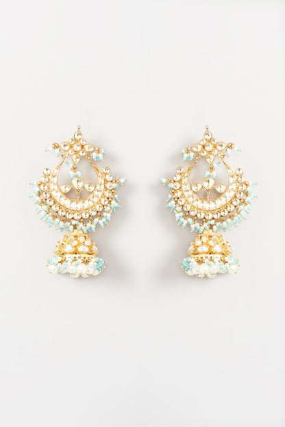 Gold Finish Kundan Polki Chandbali Earrings