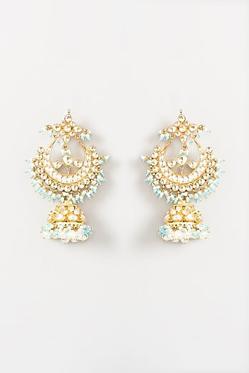 Gold Finish Kundan Polki Chandbali Earrings