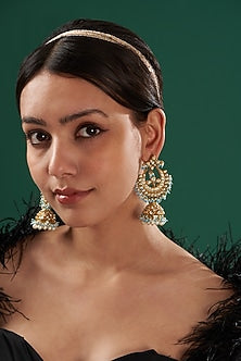 Gold Finish Kundan Polki Chandbali Earrings