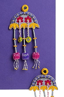 Grey Hand Embroidered Dangler Earrings