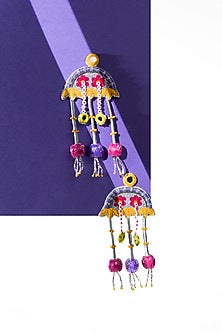 Grey Hand Embroidered Dangler Earrings