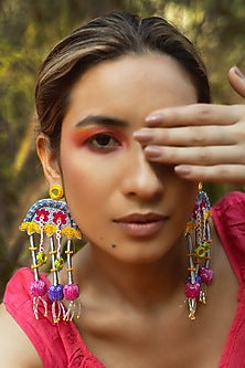 Grey Hand Embroidered Dangler Earrings
