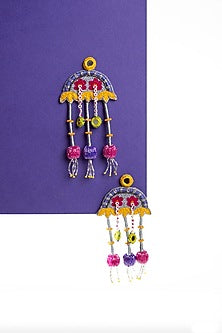 Grey Hand Embroidered Dangler Earrings