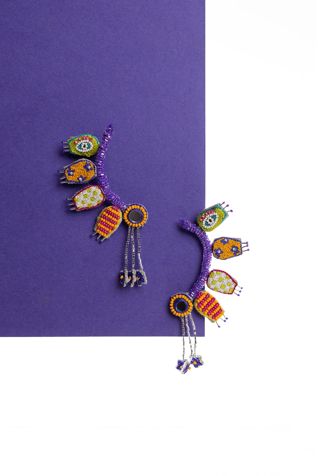 Purple Hand Embroidered Stud Earrings