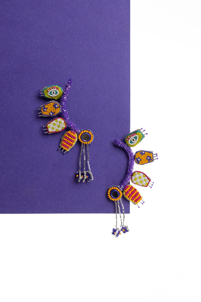 Purple Hand Embroidered Stud Earrings
