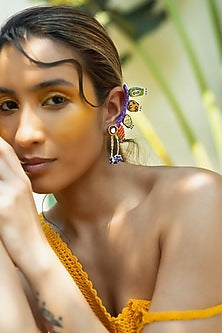 Purple Hand Embroidered Stud Earrings