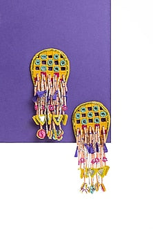 Yellow Hand Embroidered Dangler Earrings