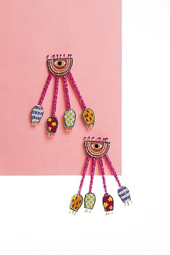 Pink Hand Embroidered Dangler Earrings