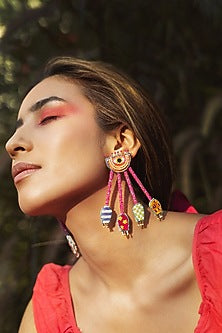 Pink Hand Embroidered Dangler Earrings