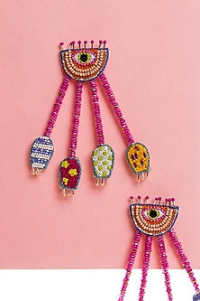 Pink Hand Embroidered Dangler Earrings