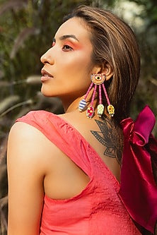 Pink Hand Embroidered Dangler Earrings