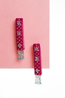 Pink Hand Embroidered Dangler Earrings
