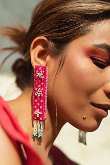 Pink Hand Embroidered Dangler Earrings