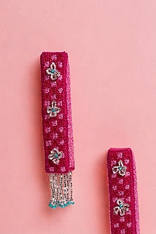 Pink Hand Embroidered Dangler Earrings