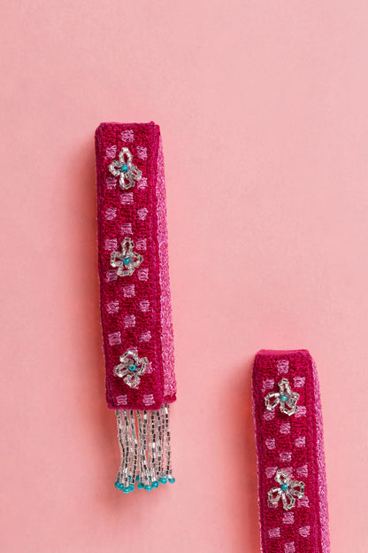 Pink Hand Embroidered Dangler Earrings