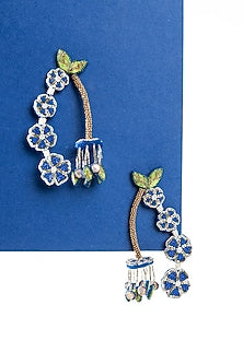 Blue Hand Embroidered Dangler Earrings