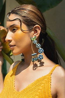 Blue Hand Embroidered Dangler Earrings
