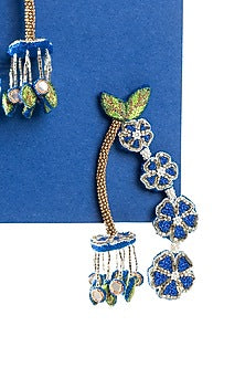 Blue Hand Embroidered Dangler Earrings