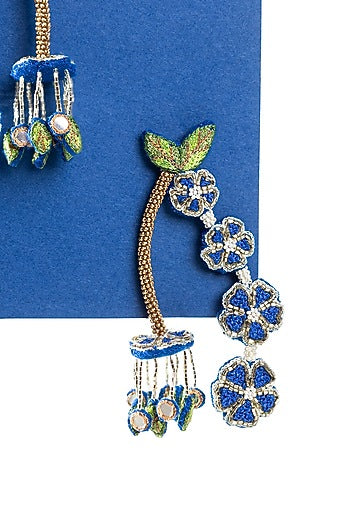 Blue Hand Embroidered Dangler Earrings