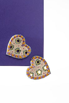 Cream Hand Embroidered Stud Earrings