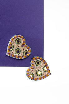 Cream Hand Embroidered Stud Earrings