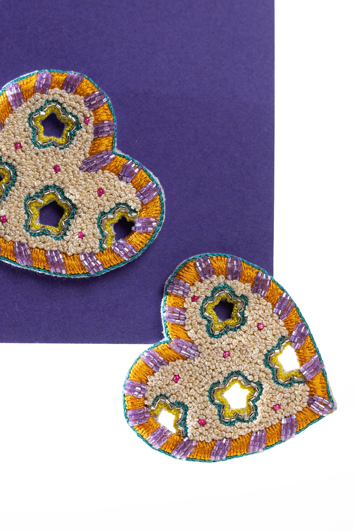 Cream Hand Embroidered Stud Earrings