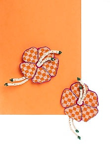 Peach Hand Embroidered Stud Earrings