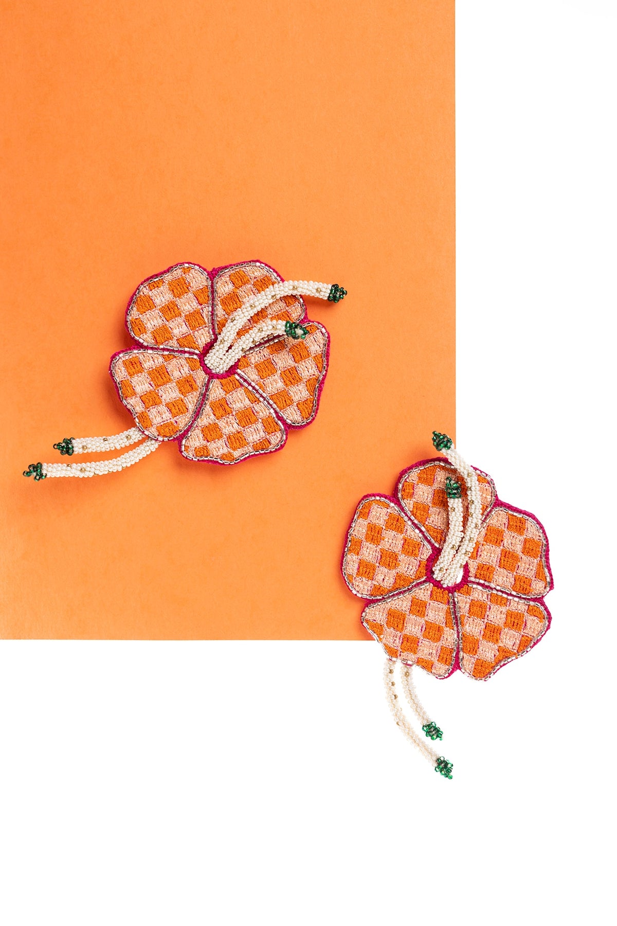 Peach Hand Embroidered Stud Earrings
