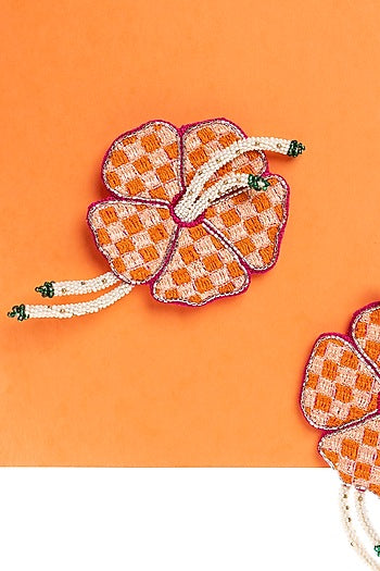 Peach Hand Embroidered Stud Earrings
