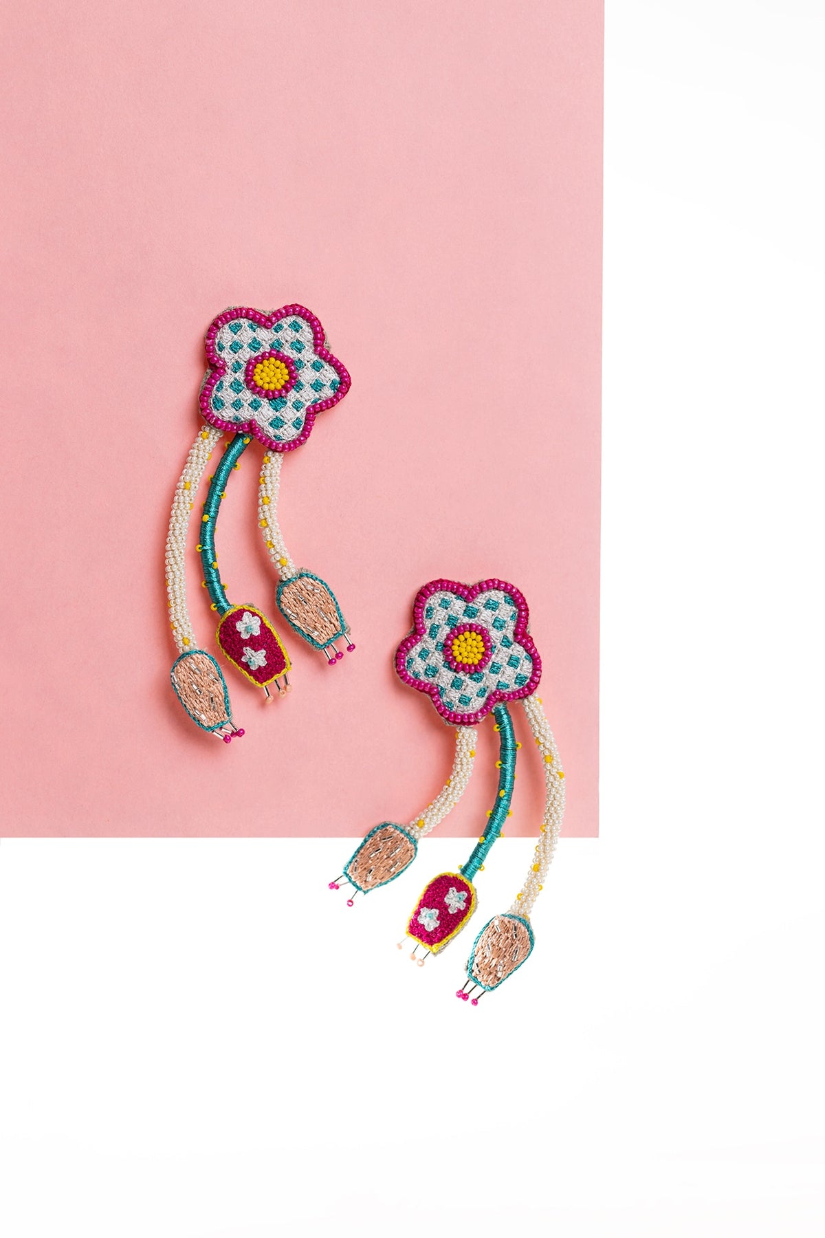 Multi-Colored Hand Embroidered Dangler Earrings