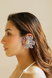 Purple Bead Hand Embroidered Earcuff