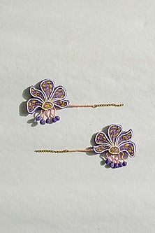 Purple Bead Hand Embroidered Earcuff
