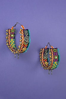 Multi-Colored Embroidered Hoop Earrings