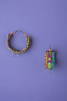 Multi-Colored Embroidered Hoop Earrings